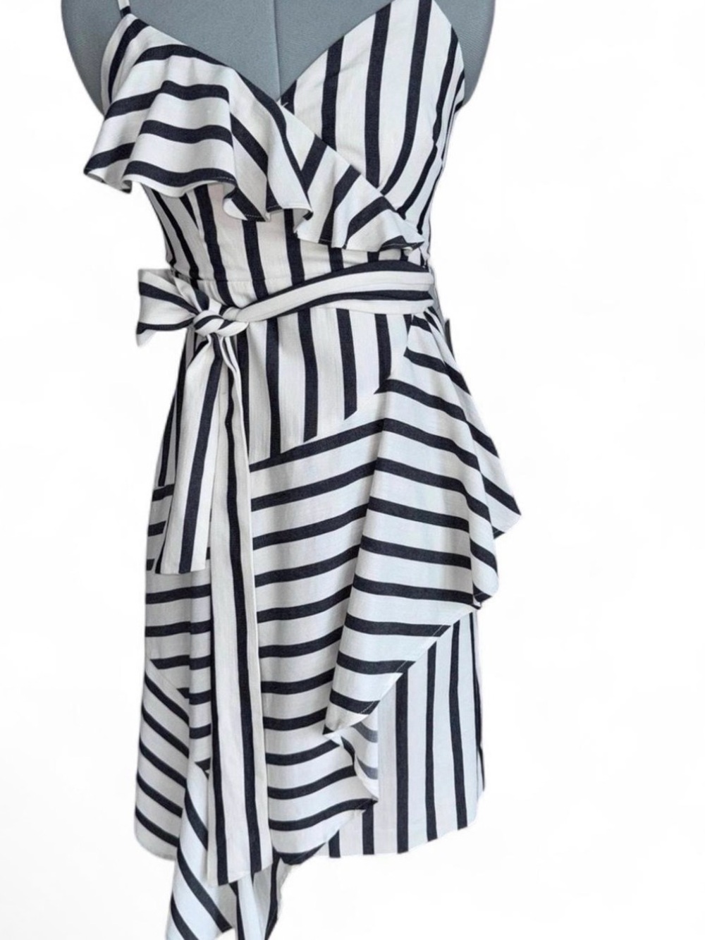 Dress - Chelsea 28 Striped Black & White Ruffle Wrap Dress